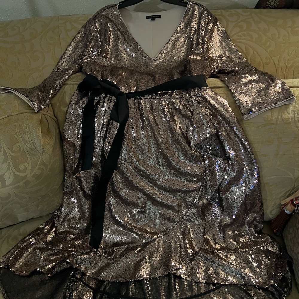 Lane Bryant Sequin High Low Dress in Bronze - Picture 2 of 12